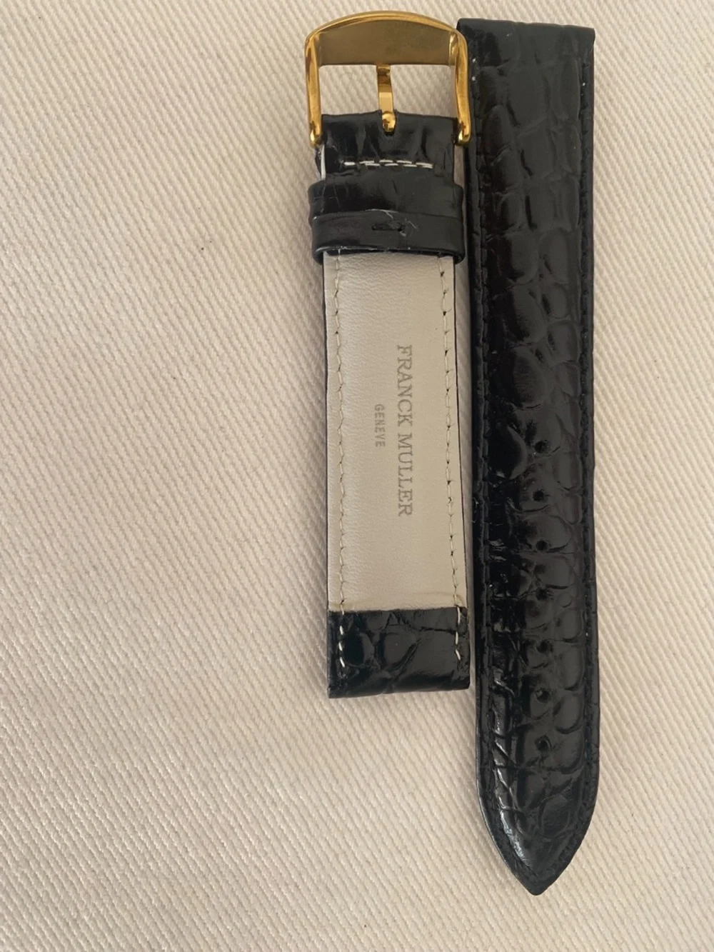 Black Croc-Embossed Leather Watch Strap with Gold Buckle Franck Muller 18mm